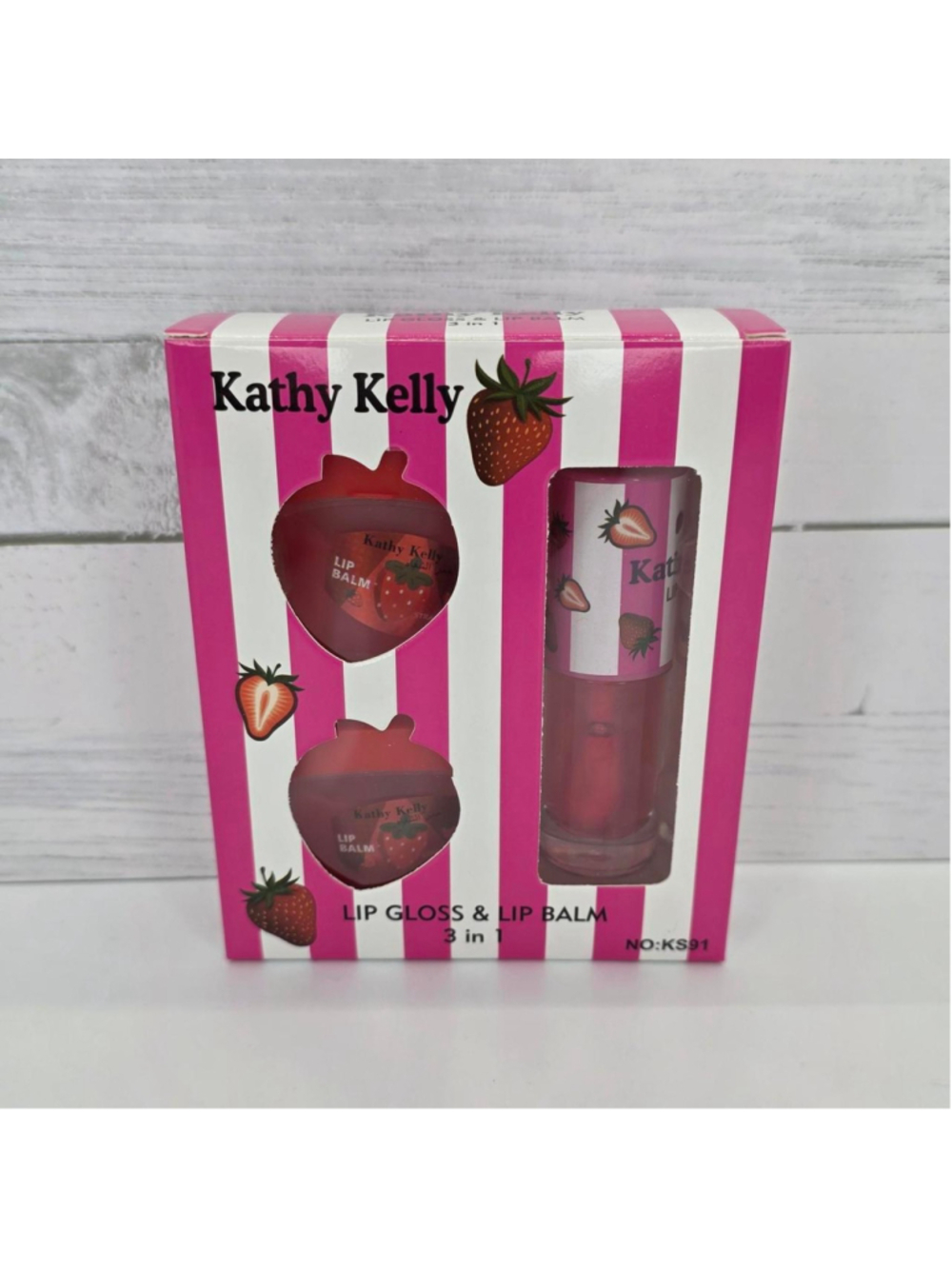 Kathy Kelly strawberry lip gloss and balm set